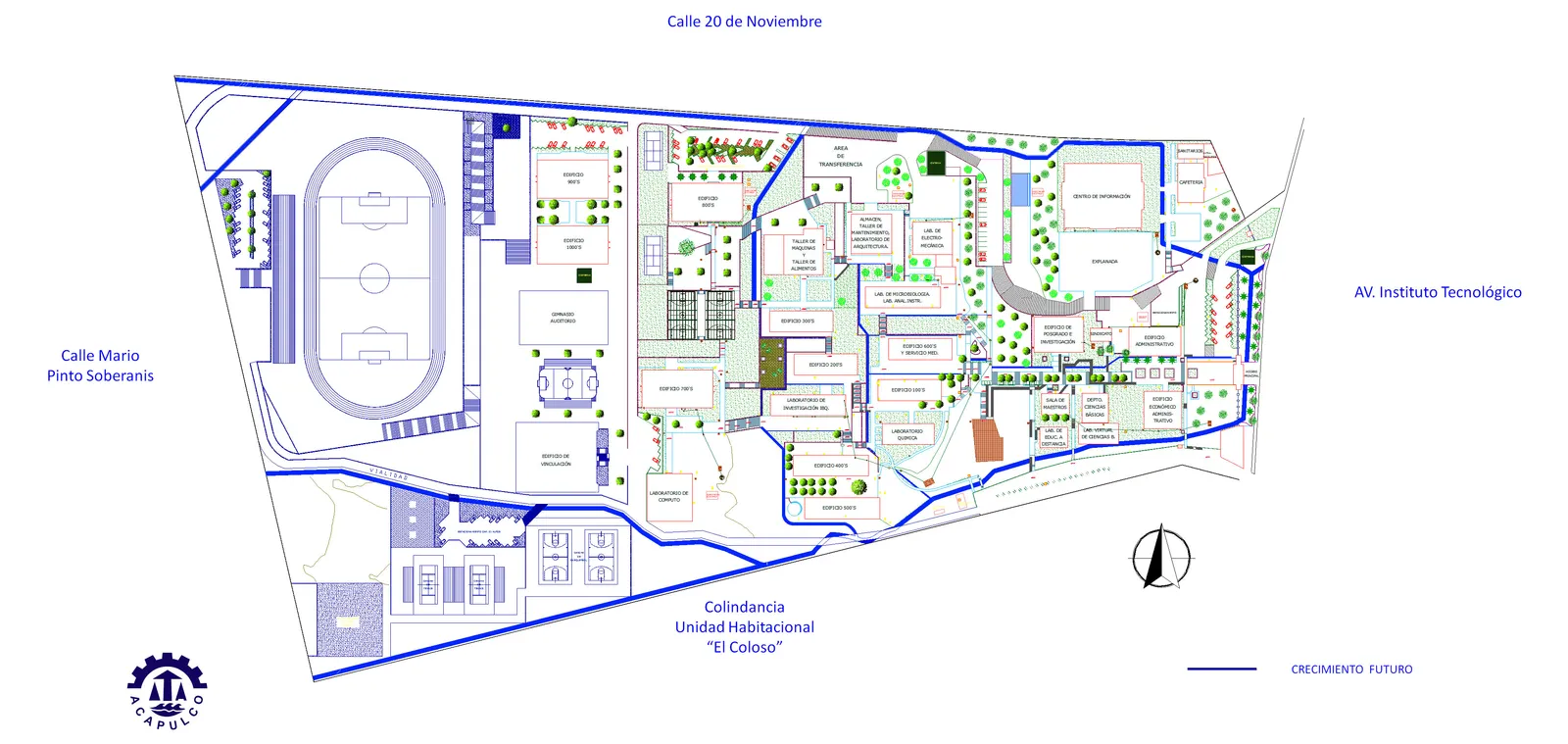 Plano del campus del TecNM Acapulco que sirve de base al mapa interactivo